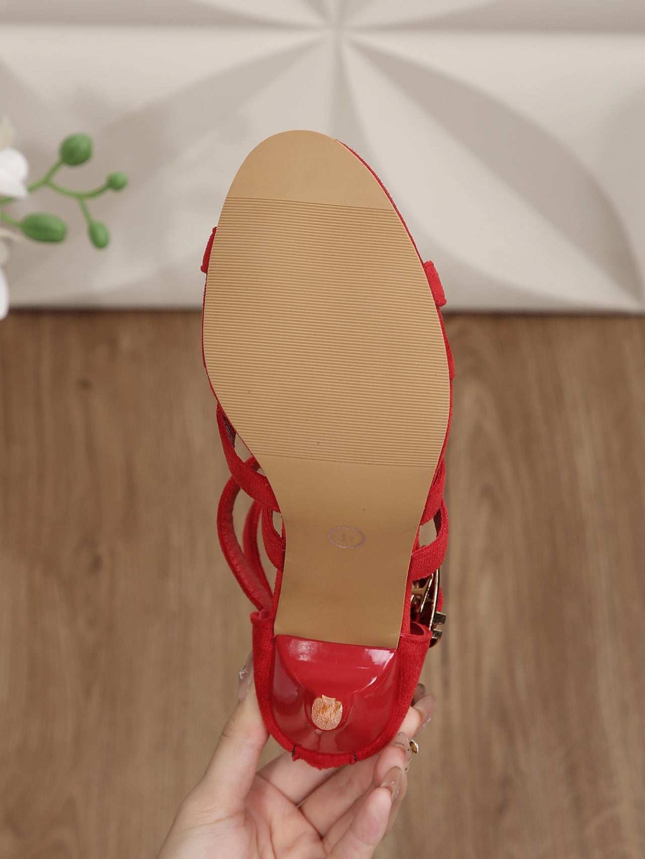 Women's Suede Stiletto Sandals | Pointed-Toe Ankle Strap Hollow-Out Heels in Red | Summer 2026
