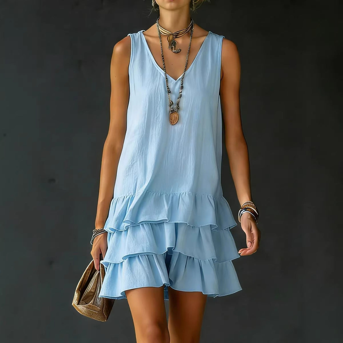 V-Neck Sleeveless Midi Dress – 5 Colors, S–2XL
