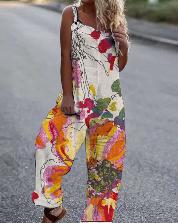 Women's Butterfly Print Overalls – Sleeveless Loose Fit Suspender Pants