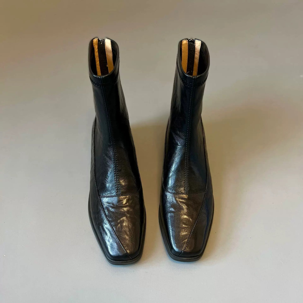 Women's French Retro Genuine Leather Square Toe Block Heel Ankle Boots