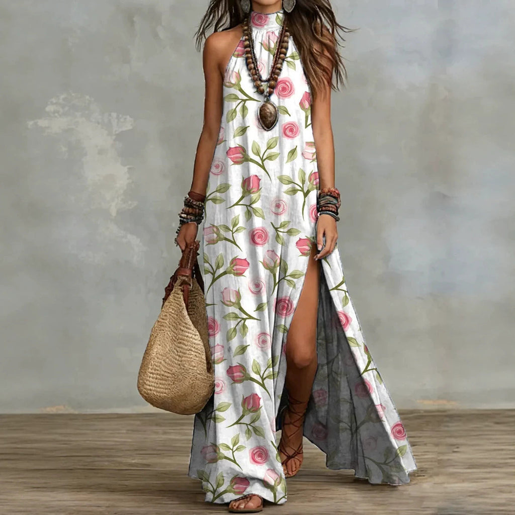 Women's Sleeveless Split Floral Print Maxi Dress