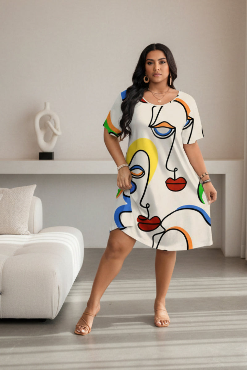 Women’s Casual Printed Round Neck Short Sleeve Dress