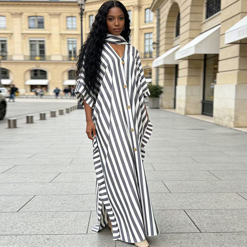 African-Inspired Striped Loose Long Dress | One Size 5 Colors