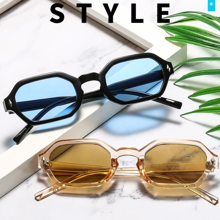 Polygonal Small-Frame Sunglasses – Hexagonal Unisex UV Protection
