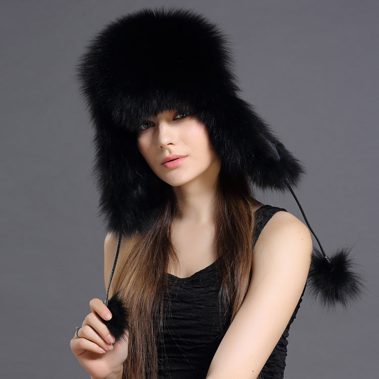 Women’s Korean Fox Fur Lei Feng Hat – Warm Winter Ear Protection Hat