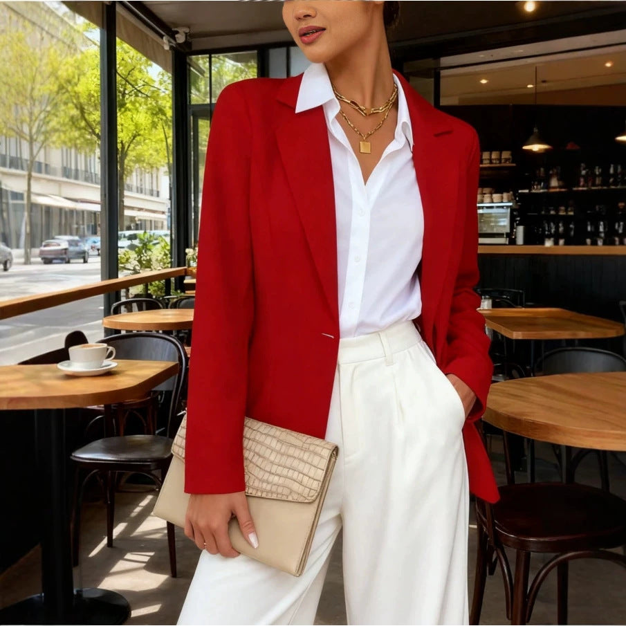 Women's Slim Fit Lapel Collar Long-Sleeve Blazer – Waist-Cinched