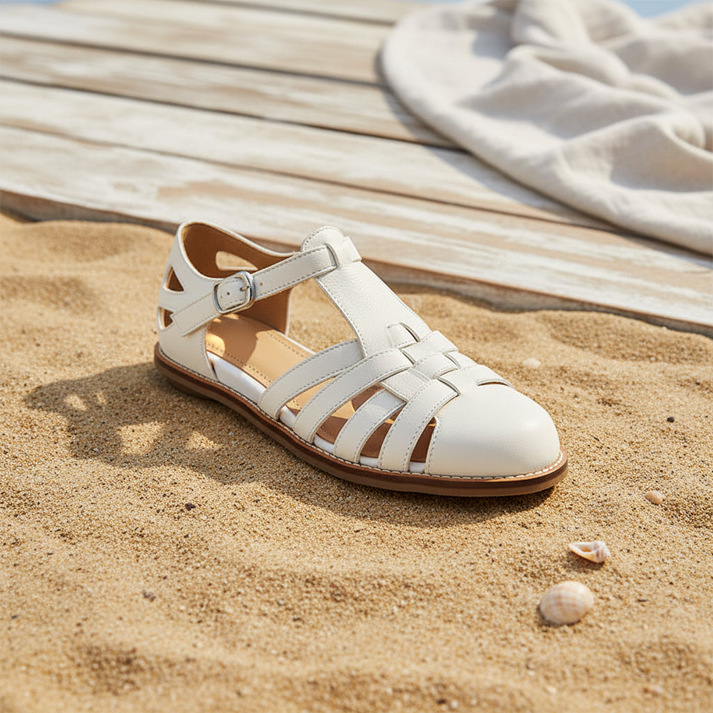 Women's Washed Full Grain Leather Fisherman Sandals – Closed-Toe Woven T-Strap