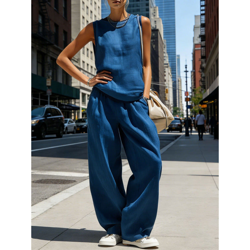 Women's Sleeveless Cardigan Top & Pants Two-Piece Set