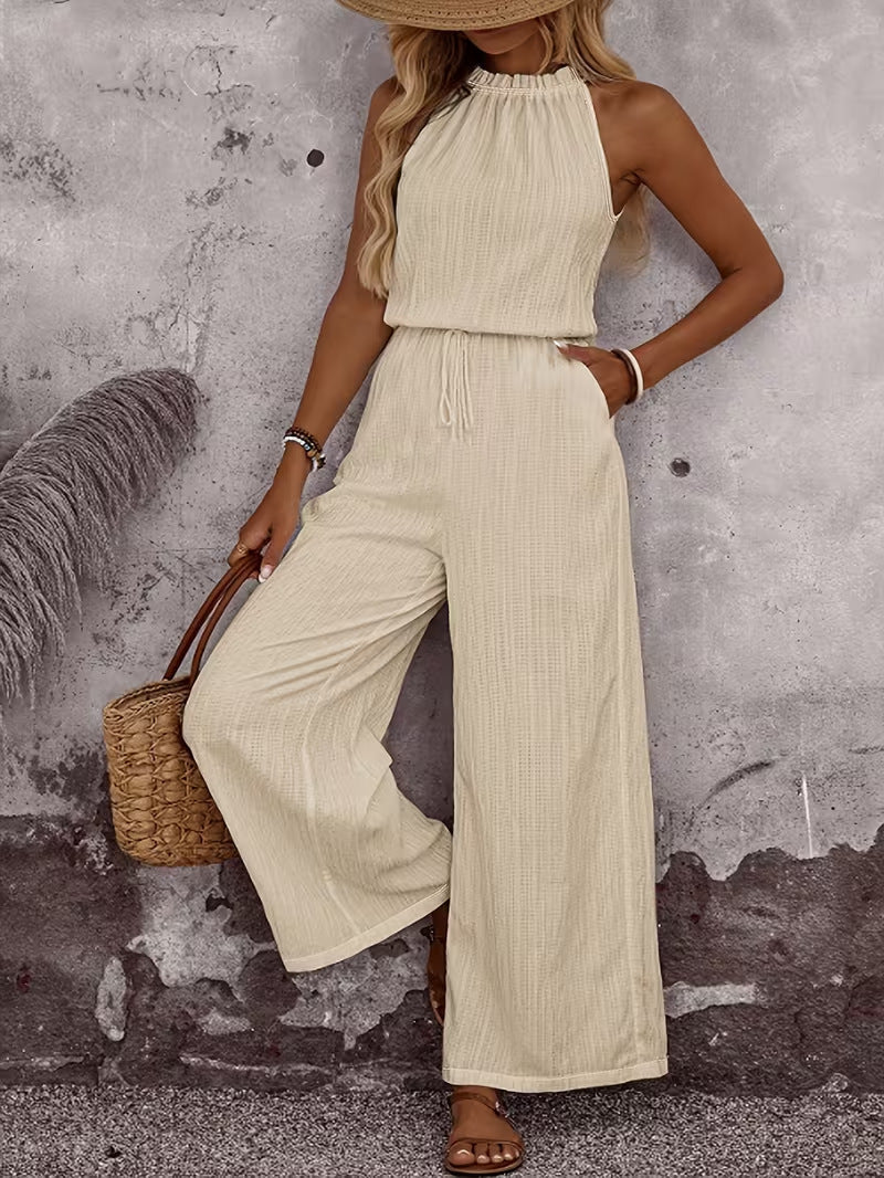 Women's Draped Neck Sleeveless Vest & Casual Pants Two-Piece Set