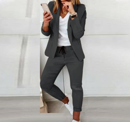 Women’s Notch-Lapel Blazer & Drawstring Pants Suit Set