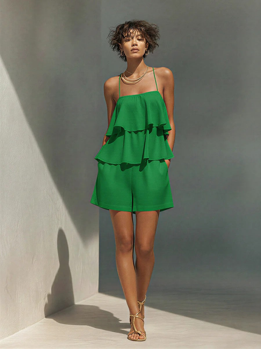 Women's Multi-Layer Ruffle Camisole & Shorts Set