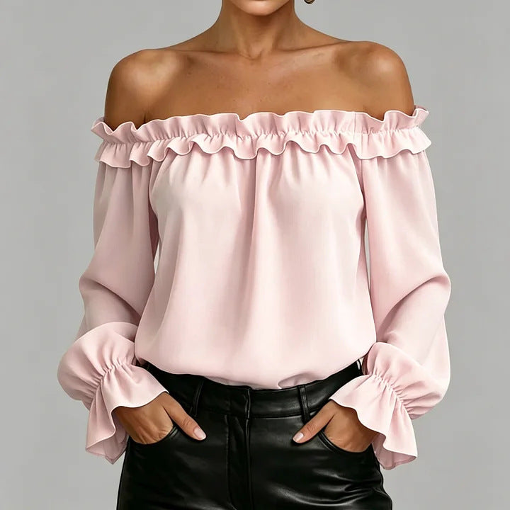 Women's Ruffle Off-Shoulder 3/4 Sleeve Elegant Shirt