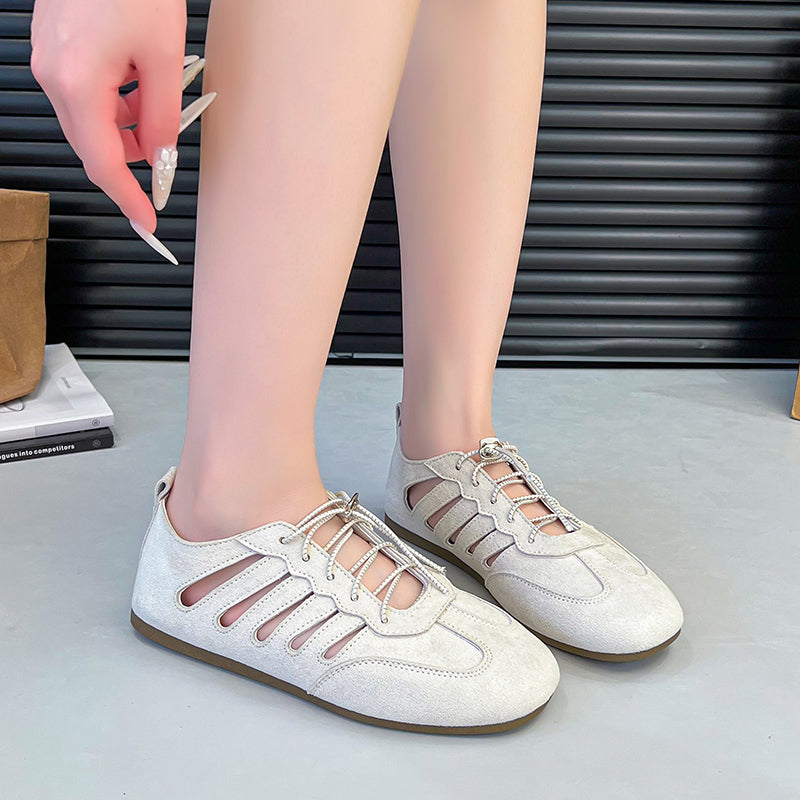 Women's French Hollow Mary Jane Flats – Lace-Up Hidden Platform