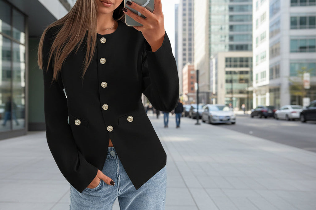Women’s Round Neck Button Cardigan – Long Sleeve Classic Knit Sweater