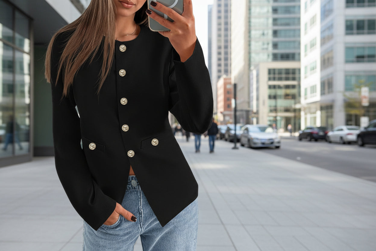 Women’s Round Neck Button Cardigan – Long Sleeve Classic Knit Sweater