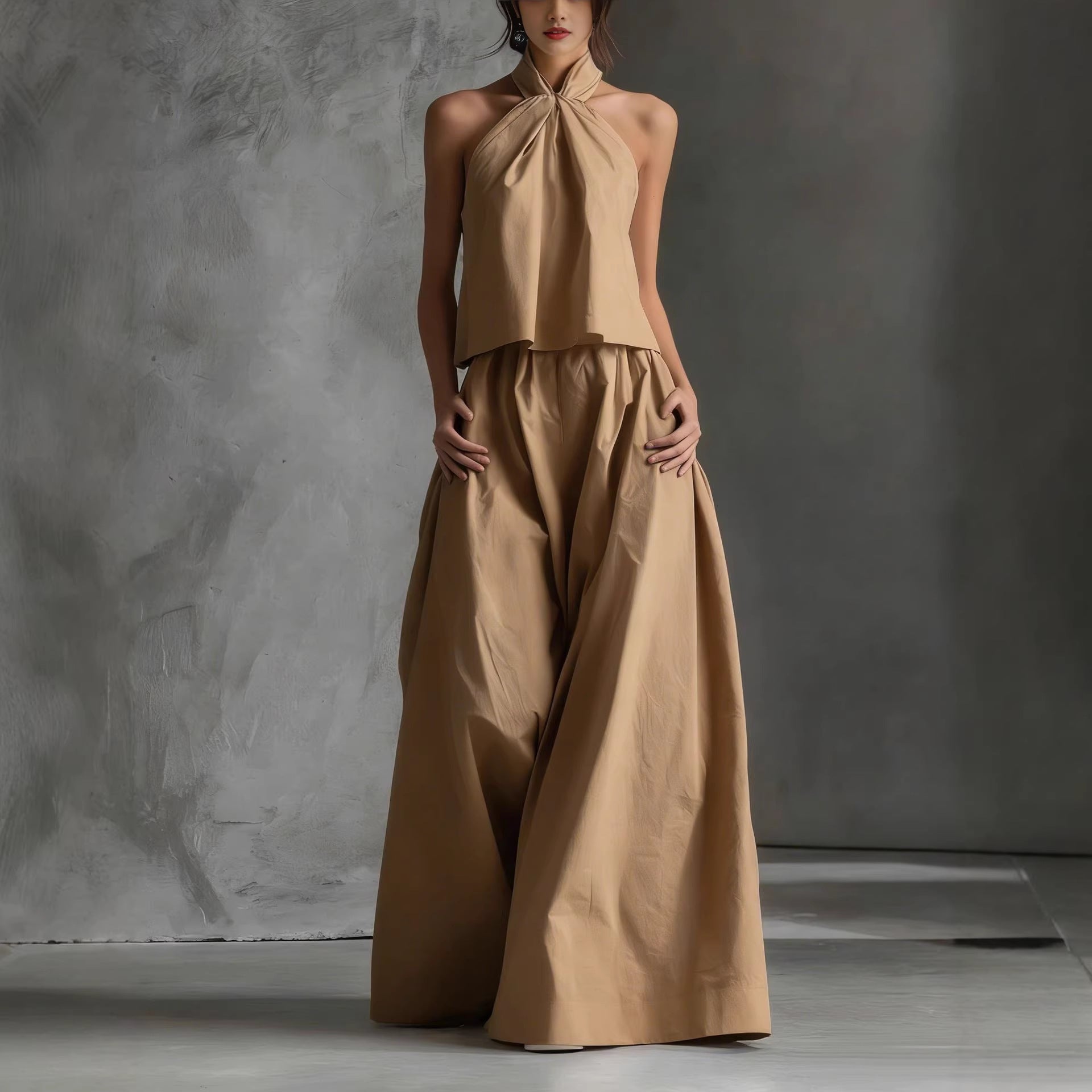 Loose-Fitting Sleeveless Top and Wide-Leg Pants Two-Piece Set.