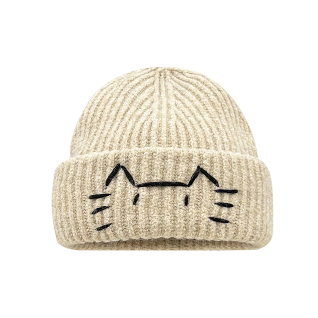 Women’s Cute Cat Line Design Knitted Hat – Warm Fall & Winter Beanie