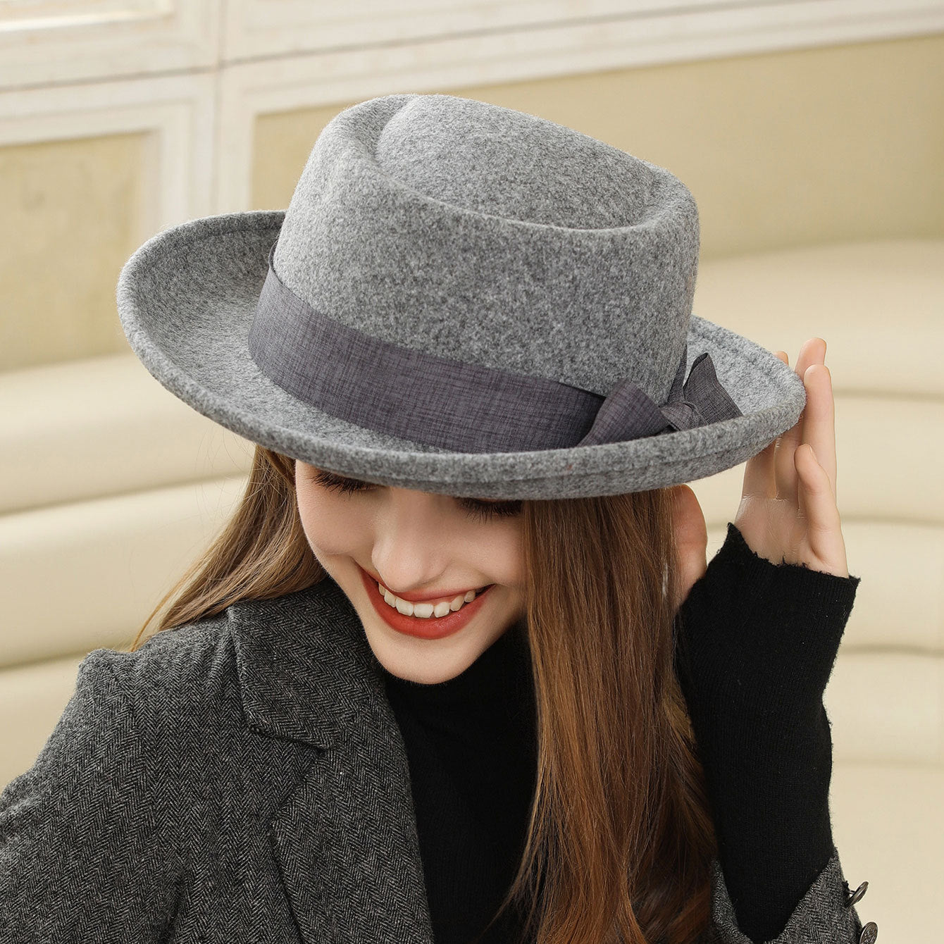 Vintage Bow British Retro Flat Top Hat for Women