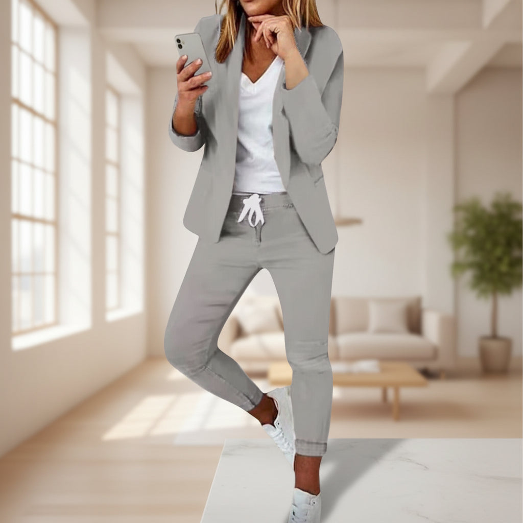 Women’s Notch-Lapel Blazer & Drawstring Pants Suit Set