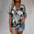 Women's Tie-Dye Print Drawstring T-Shirt – Loose Fit, Short Sleeve, Casual