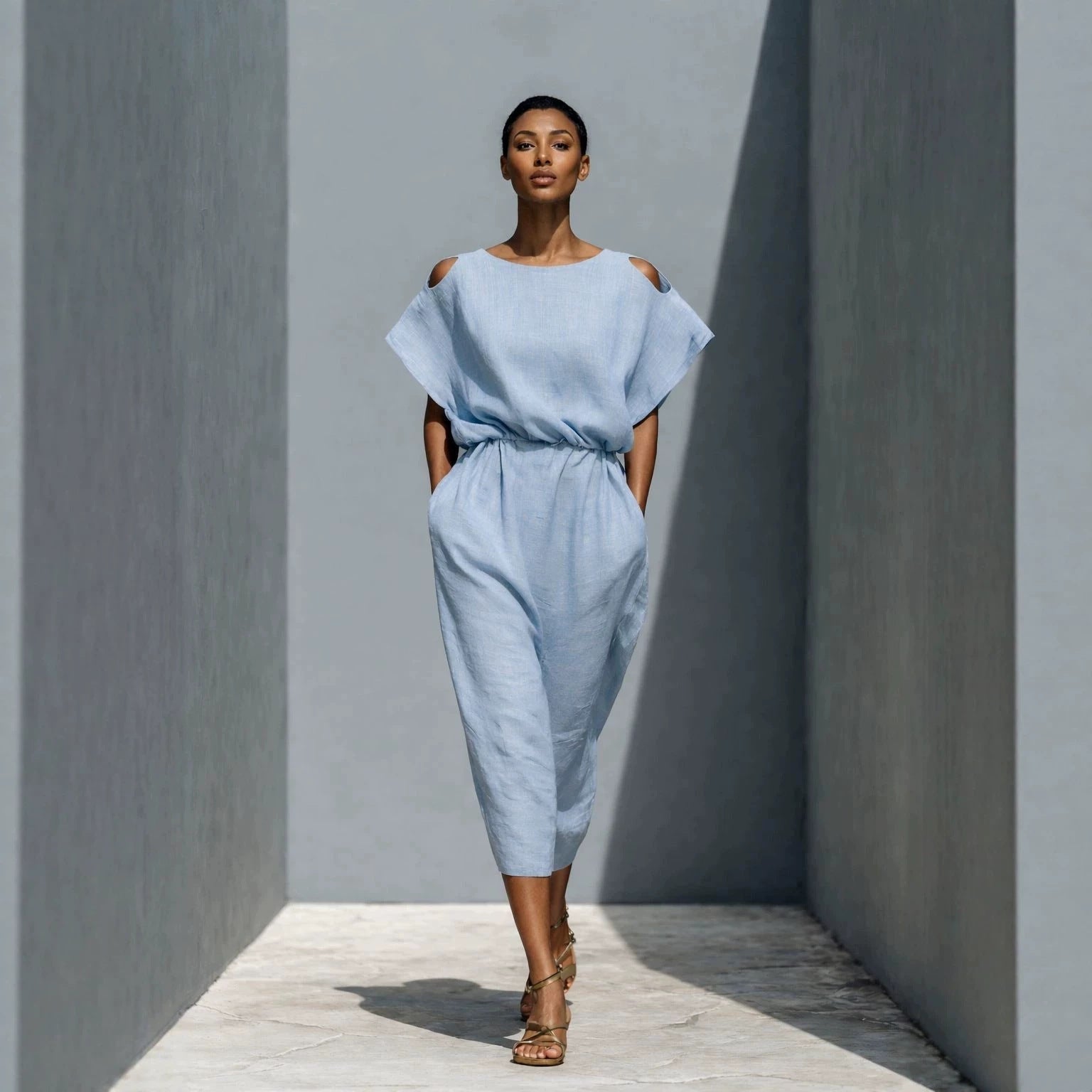 Women's Batwing Sleeve Off-Shoulder Elastic Waist Maxi Dress
