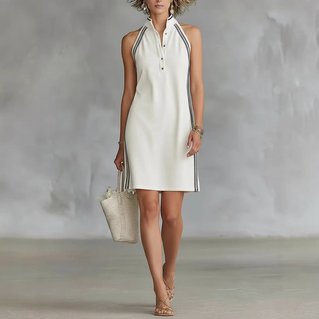 Women’s Sleeveless Button-Up Collar Shirt Dress