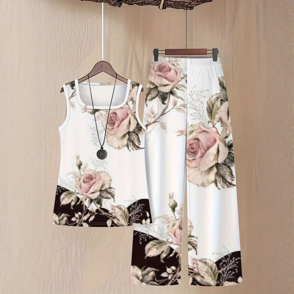 Milk Silk 3D Print Sleeveless Tank Top & Trousers Set