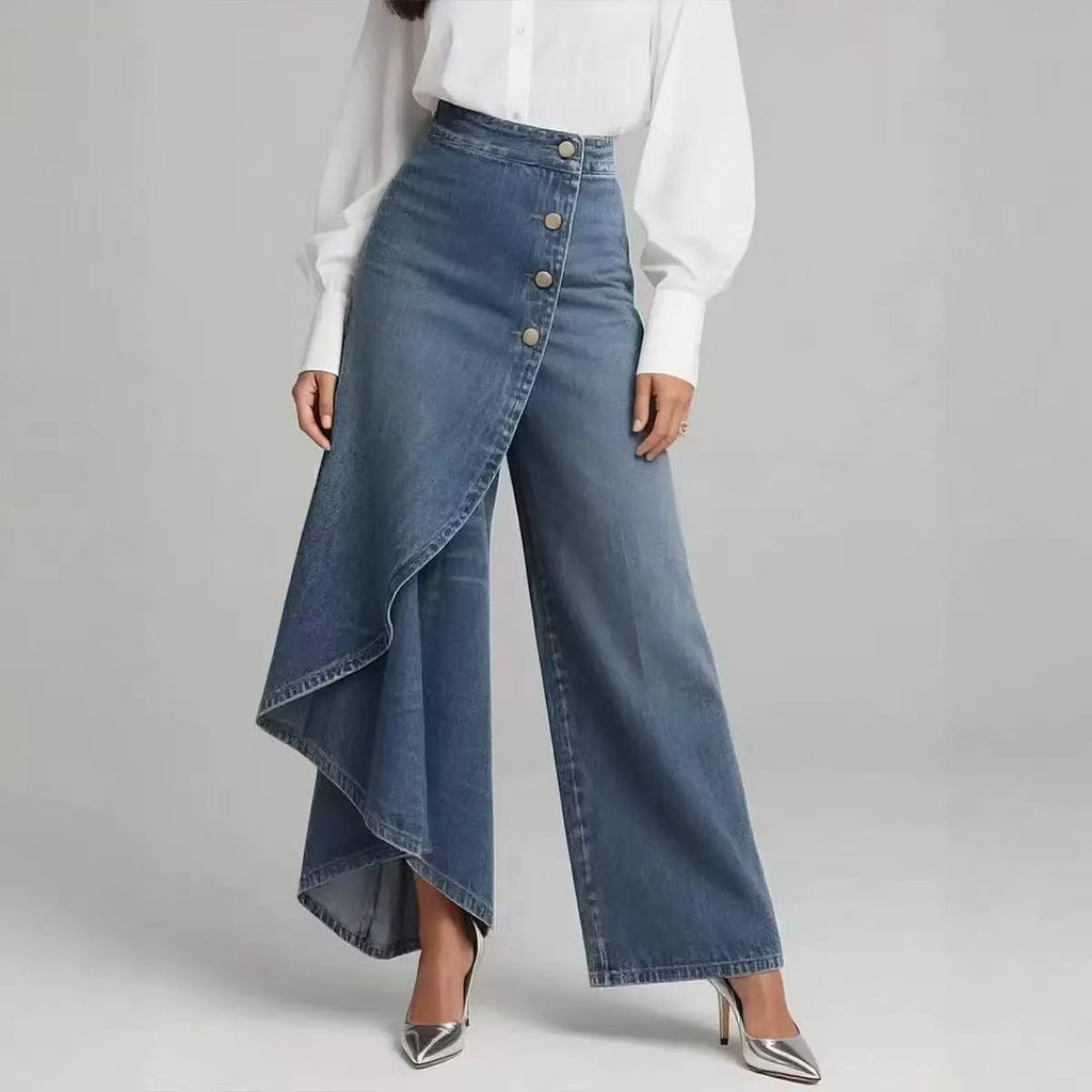Women's Washed Denim Skort with Button Closure