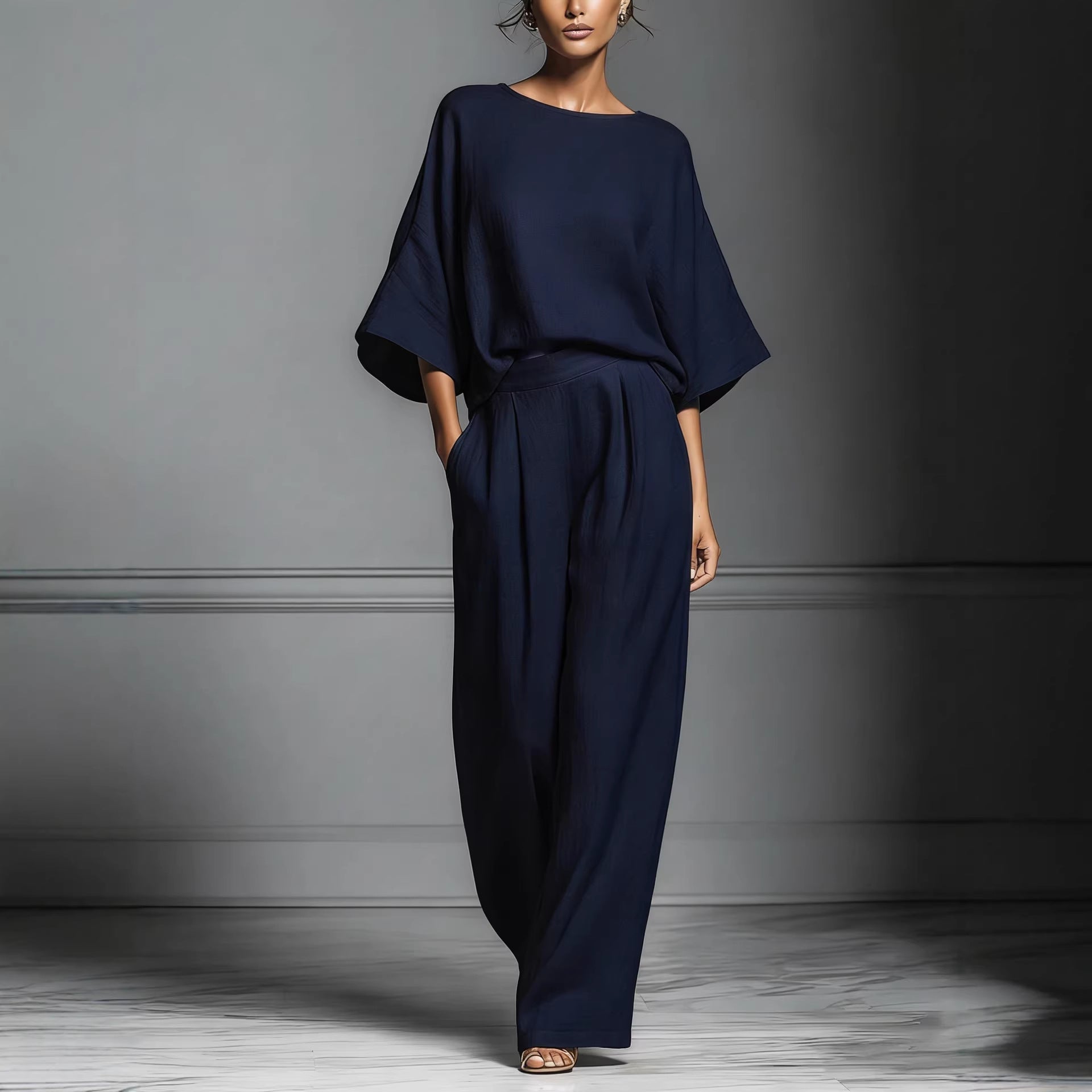 Women’s Flared-Sleeve Linen Suit Two Piece Set