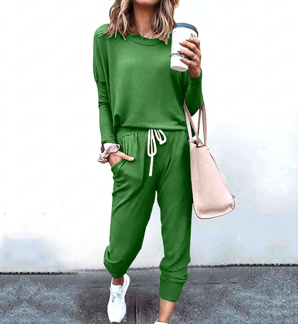 Women's Long Sleeve T-Shirt & Pencil Pants Set – Loose Fit, Striped & Solid
