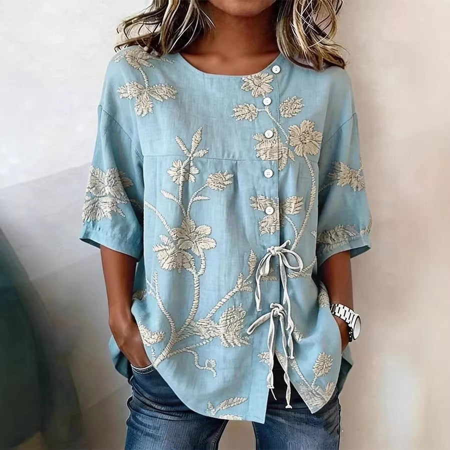 Women's Floral 3D Print Pullover Top – Loose Fit Elegant Casual S to 3XL