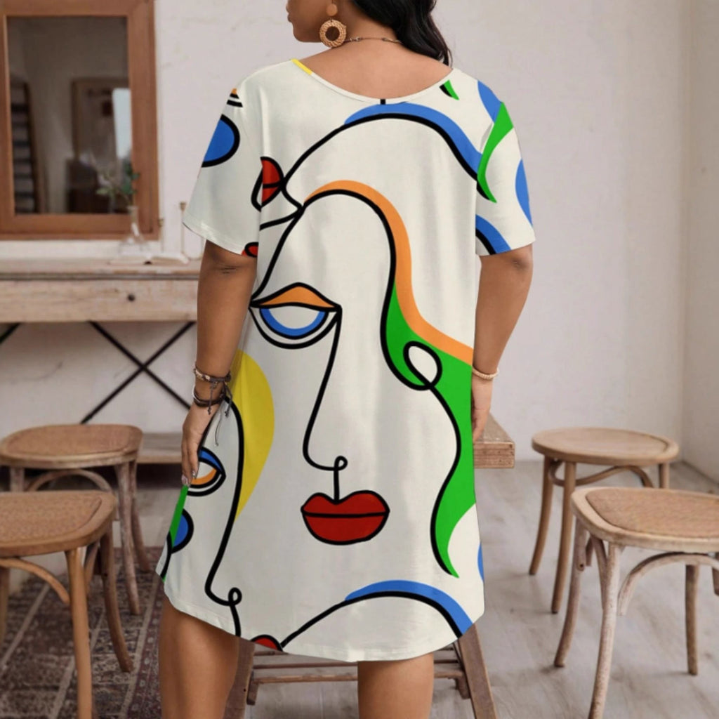 Women’s Casual Printed Round Neck Short Sleeve Dress