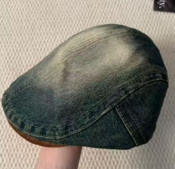 Double-Brim Turned-Up Denim Beret – Breathable Cotton Hat for Women
