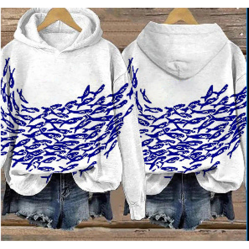 Women’s Printed Hooded Long Sleeve Pullover Sweatshirt