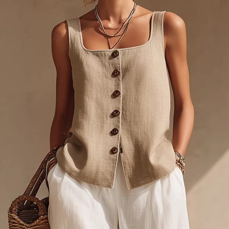 Women's Front-Button Cardigan Sleeveless Top & Long Pants Set