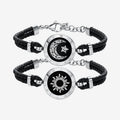 Sun & Moon Touch Bracelets with Braided Leather Rope (Black+Black)