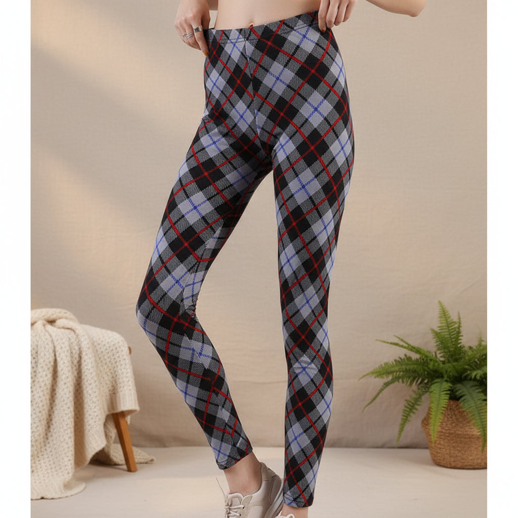 Women’s Plaid Yoga Leggings – Mid Waist Push-Up Pants