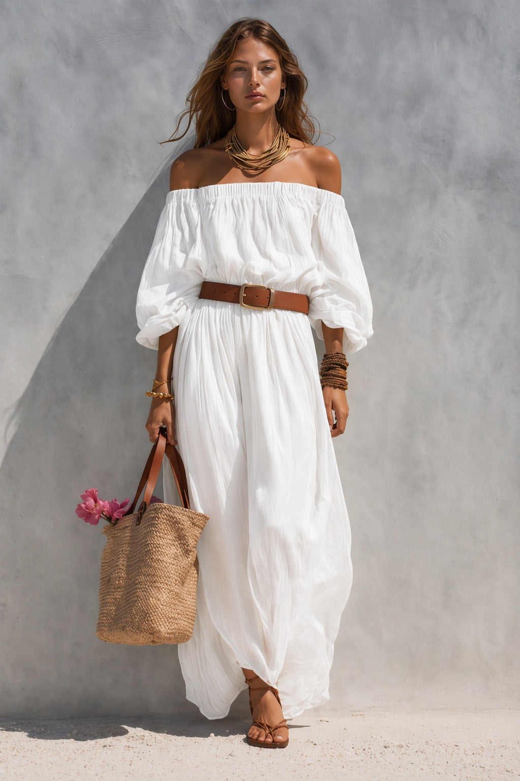 Women's Boat-Neck Sleeveless Cotton-Linen Maxi Dress