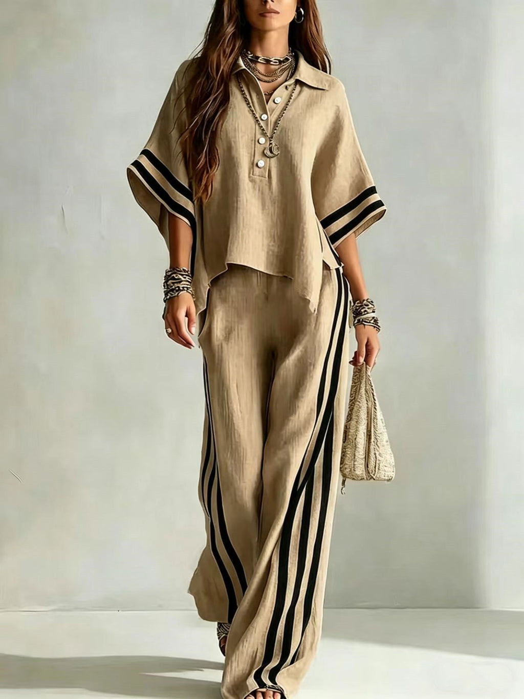 Women's Short-Sleeve Shirt & Loose Pants Two-Piece Set