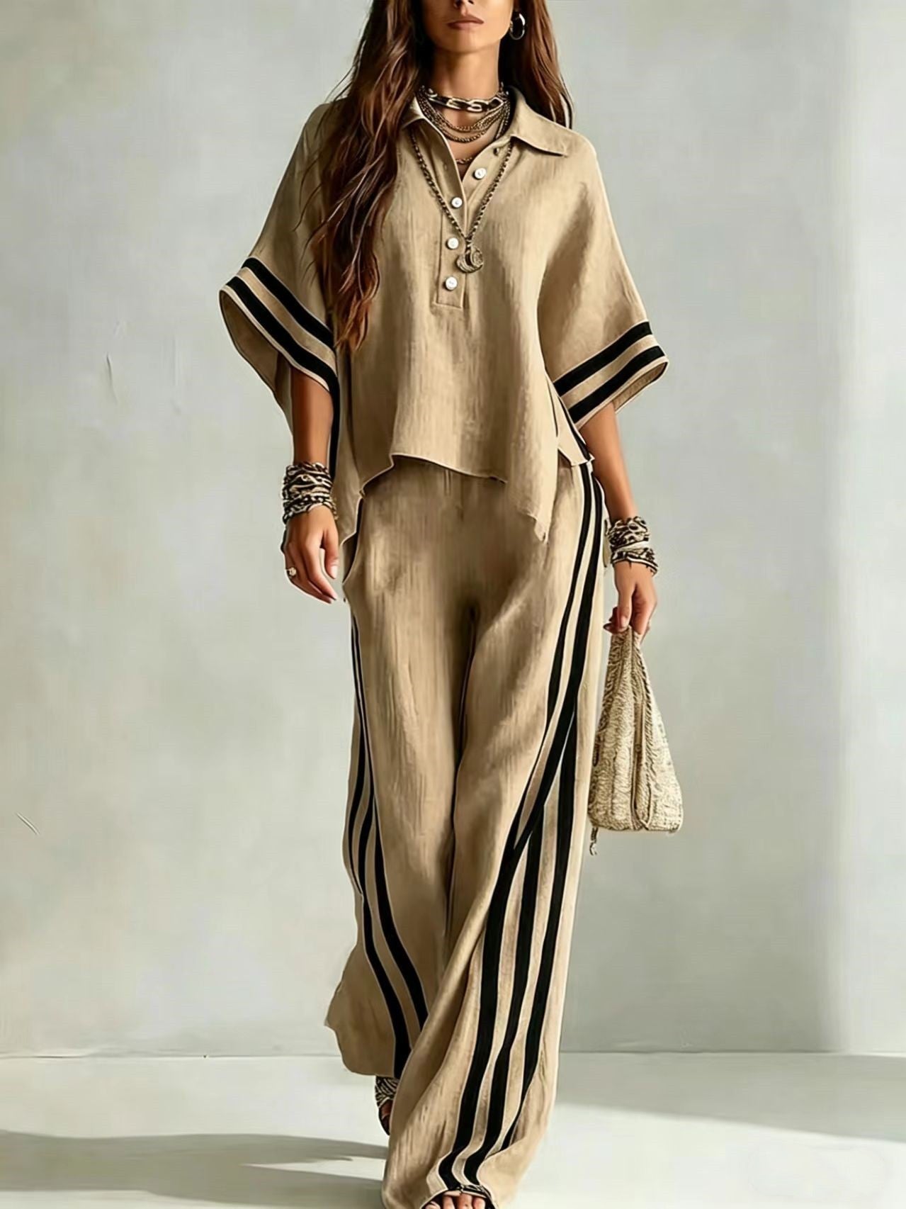 Women's Short-Sleeve Shirt & Loose Pants Two-Piece Set
