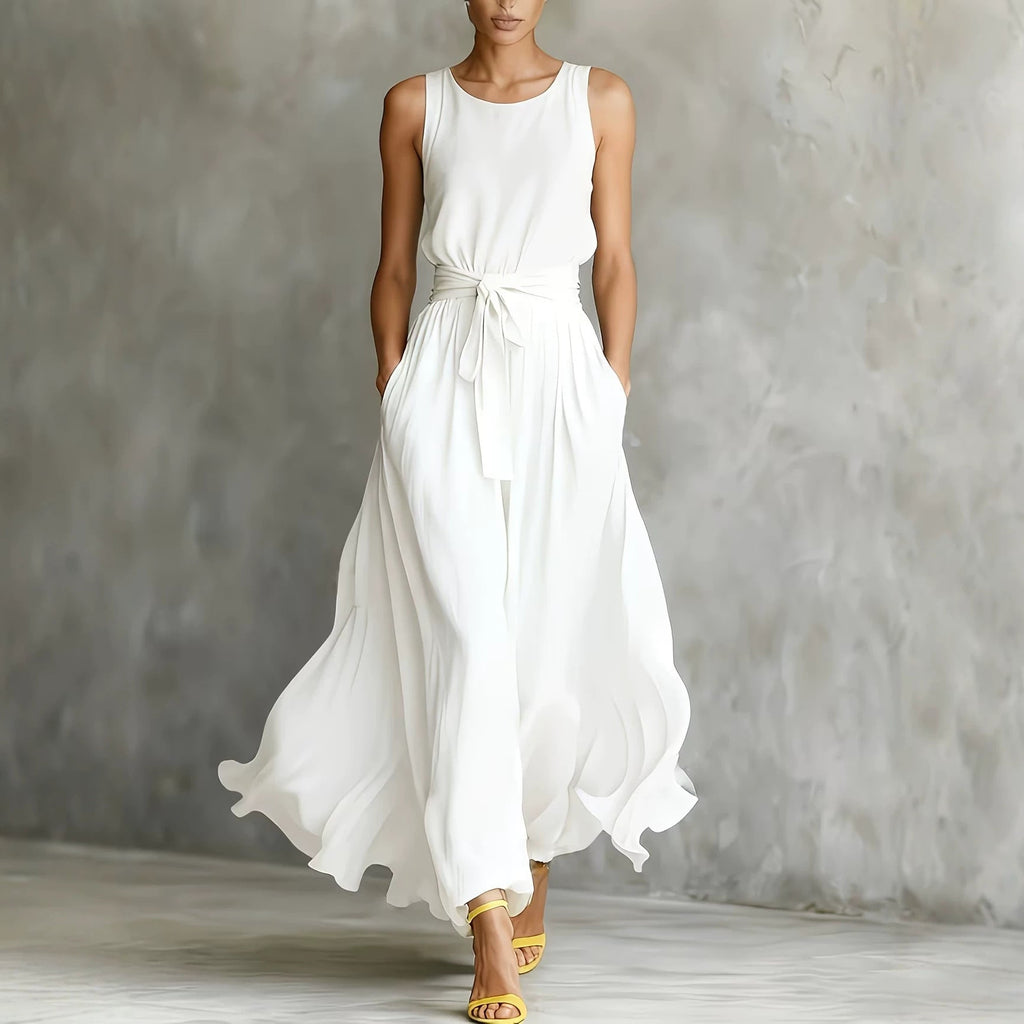 Women's Lace-Up Waist-Cinching Sleeveless Maxi Dress