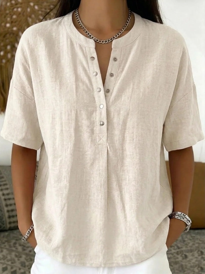 Women's Solid Color Loose-Fit Short-Sleeve Pullover Top