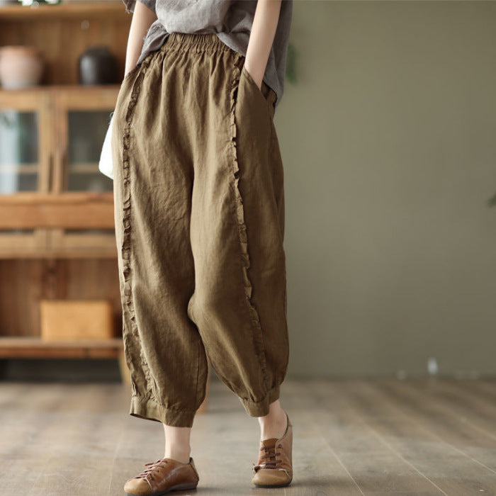 Women's High-Waist Solid-Color Capri Harem Pants