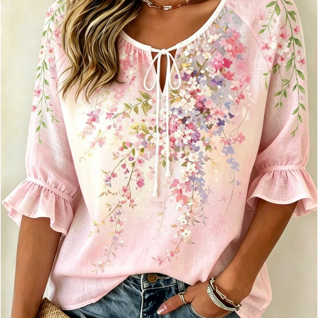 Women's Floral Print Three-Quarter Sleeve Shirt – Relaxed Retro