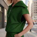 Half-Zip Lapel Sweatshirt & Shorts Two-Piece Set | 6 Colors