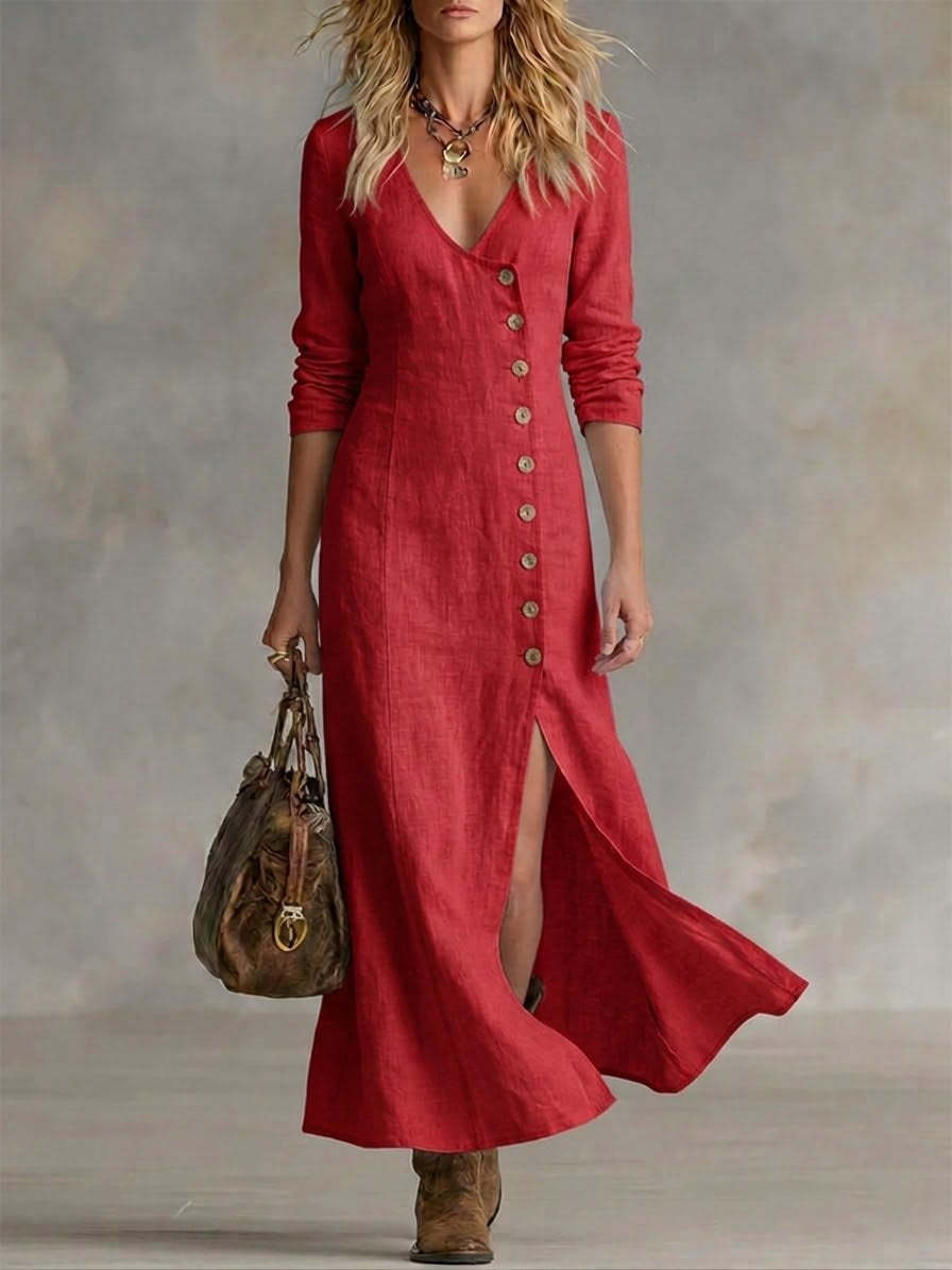 Casual Cotton Linen Long Sleeve Women’s Dress