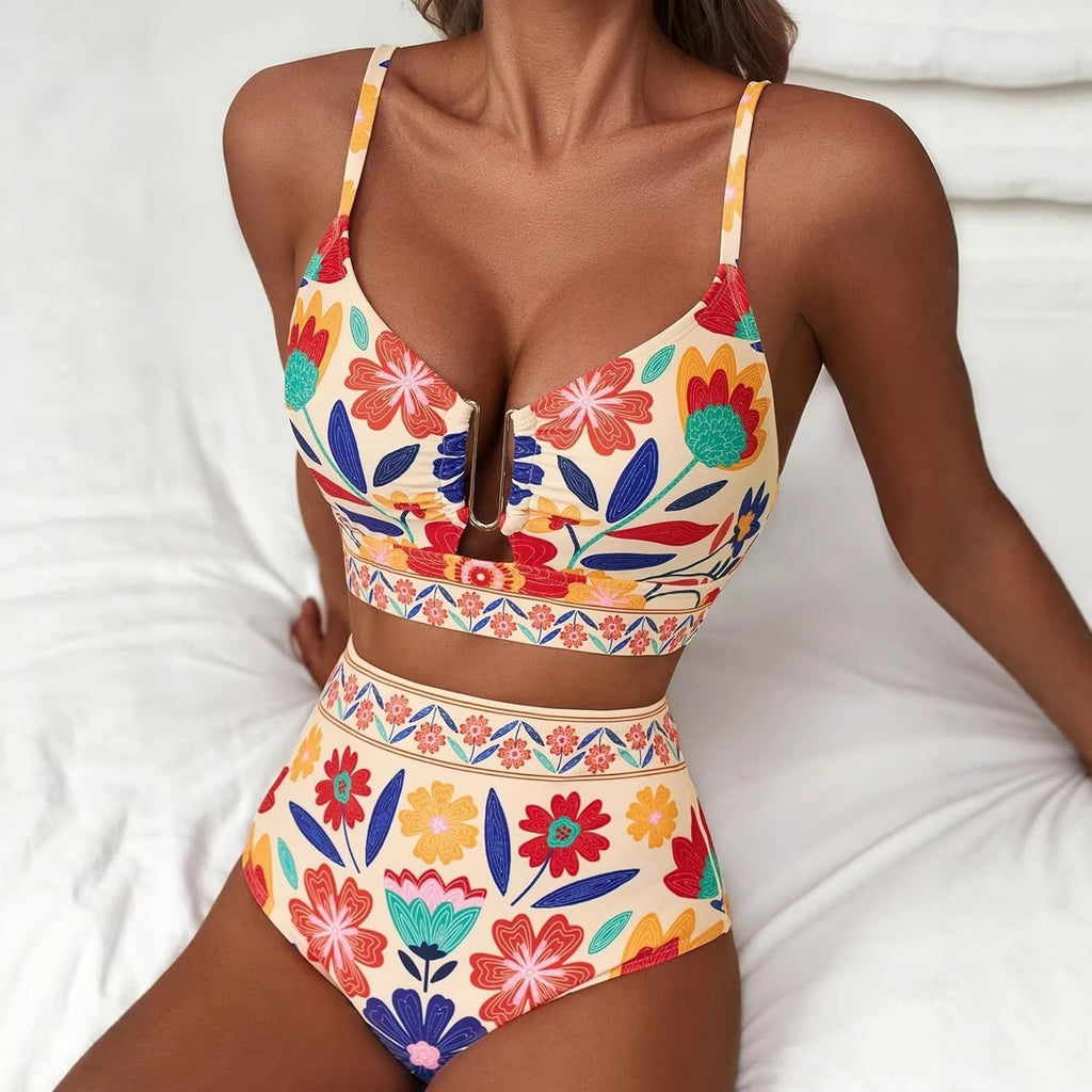 Women's Floral Print High-Waist U-Wire Bikini Set