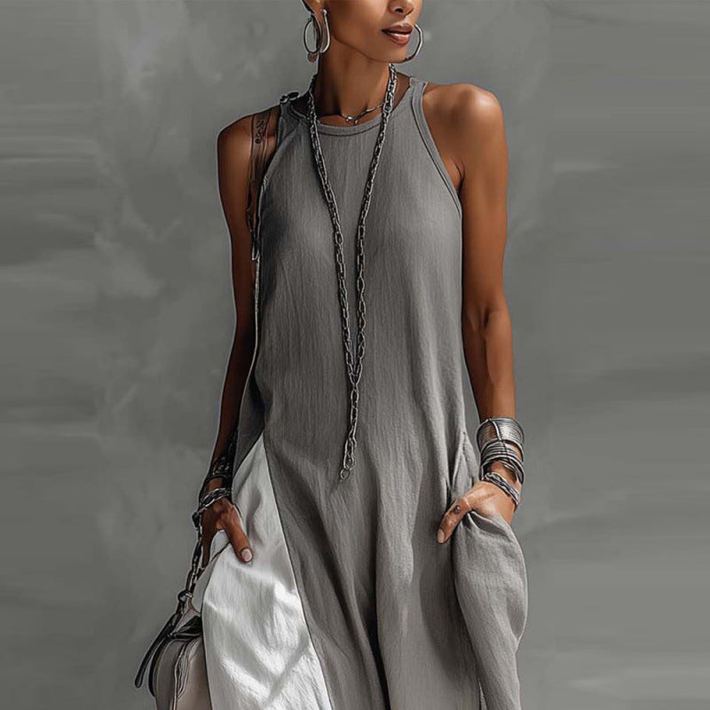 Off-Shoulder Color-Block Flared Maxi Dress with Pockets | 5 Colors
