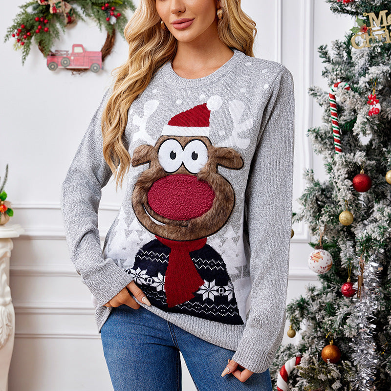 Loose Casual Parent-Child Gray Pullover Christmas Sweater