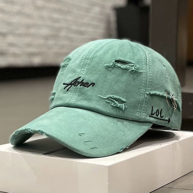 Korean Distressed Tie-Dye Letter Print Cotton Cap – Women’s Dome Crown